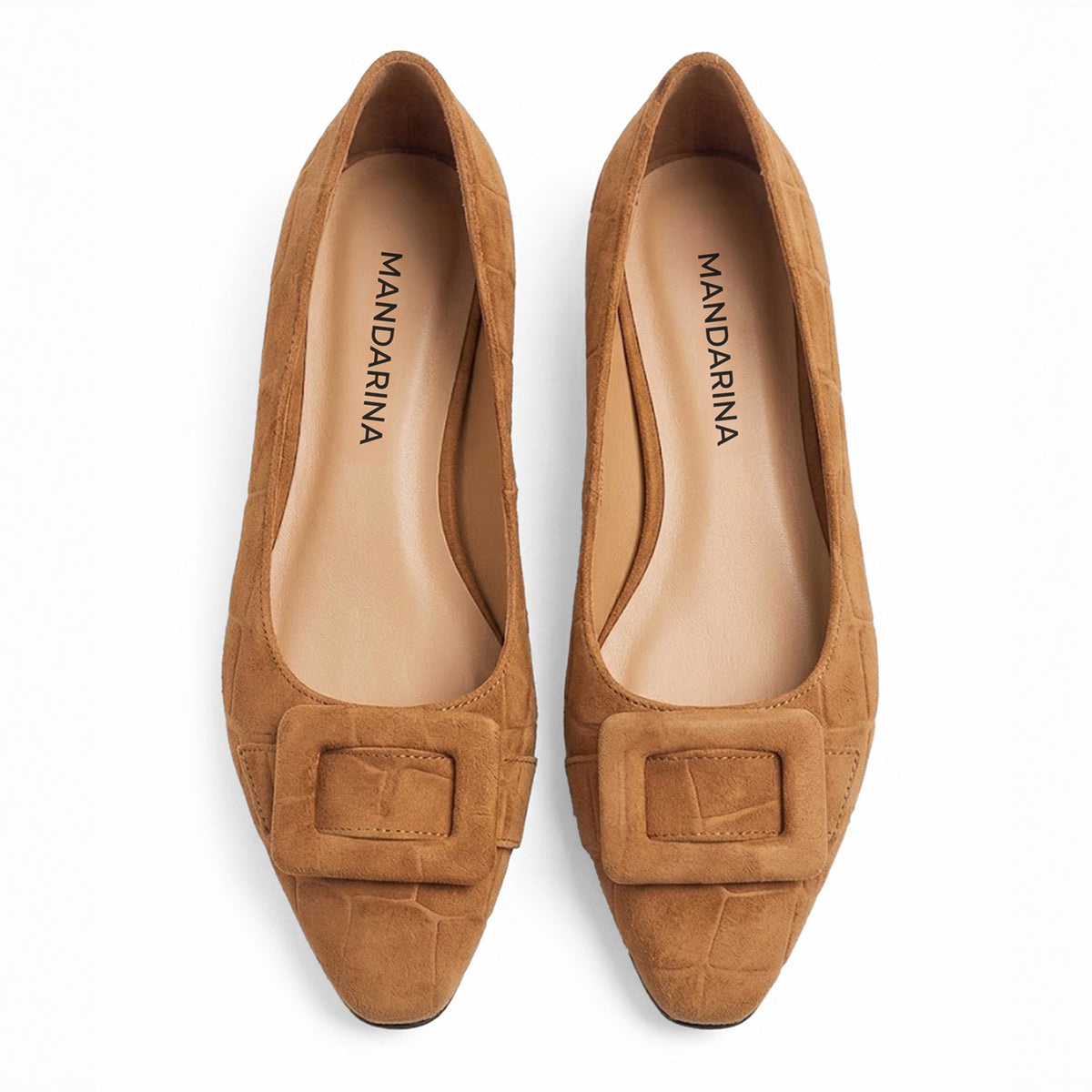 Caramel Suede Buckle Flats