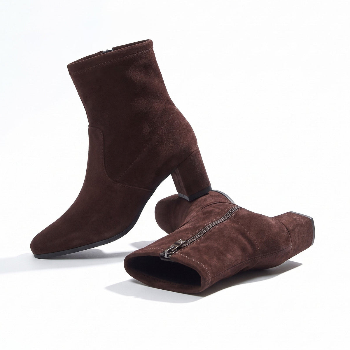 Klara Stretch Suede Ankle Boots / Chocolate