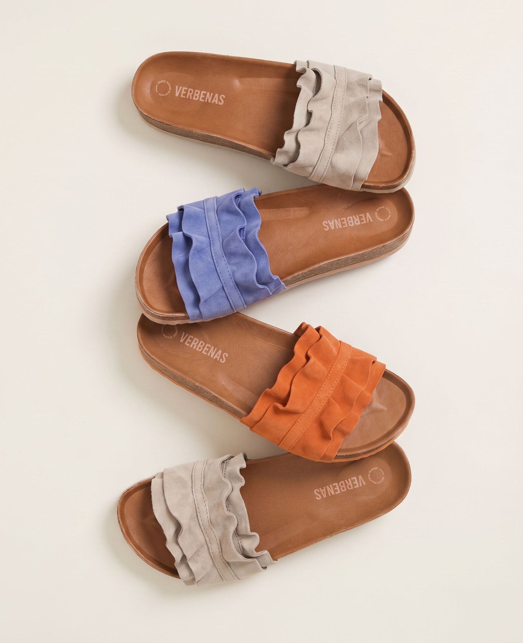 Coastal Breeze Ruffle Slider Sandals / Stone