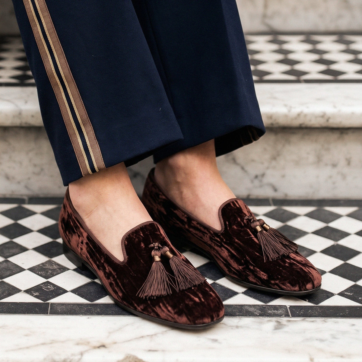 Firenze Choco Velvet Tassel Loafers