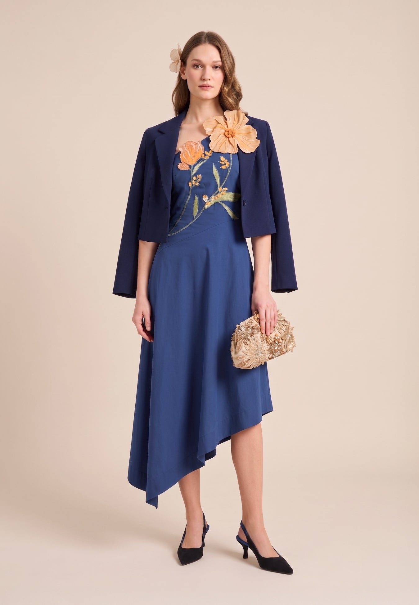 Saskia Navy Suede Slingbacks