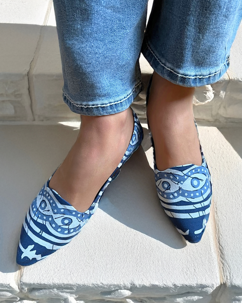Indigo Batik Print Flats