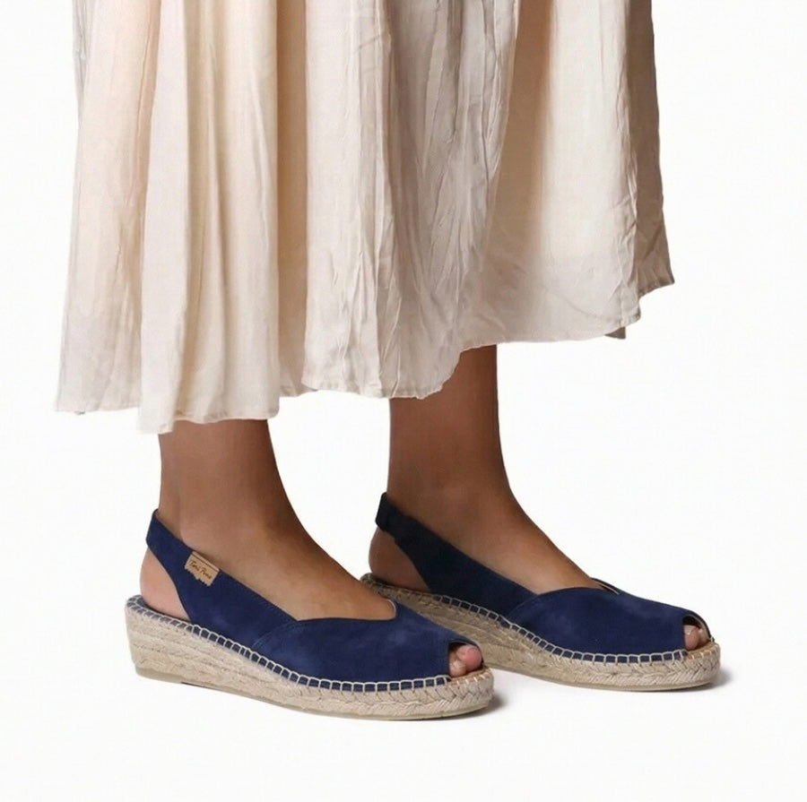 navy blue suede espadrille wedges