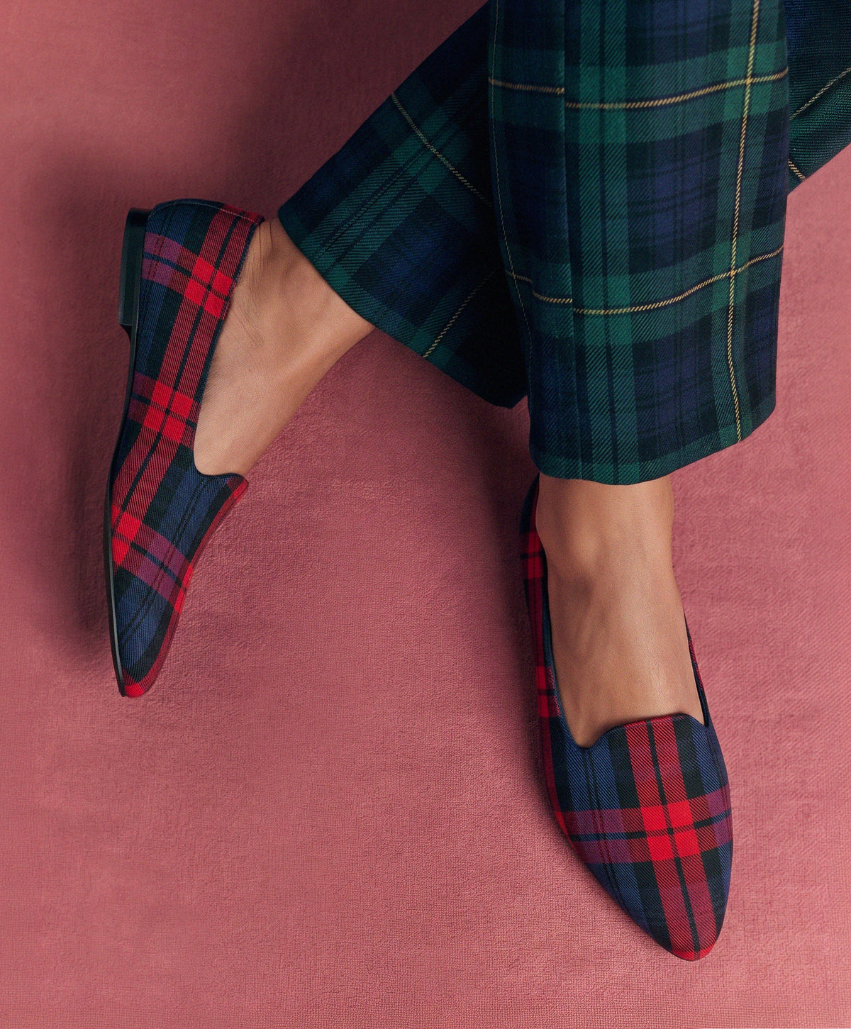 Red & Navy Inverness Tartan Flats
