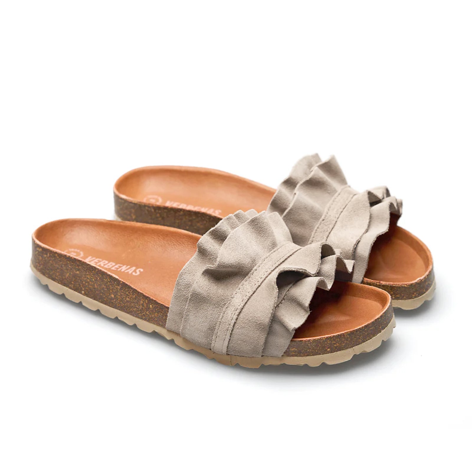 Coastal Breeze Ruffle Slider Sandals / Stone