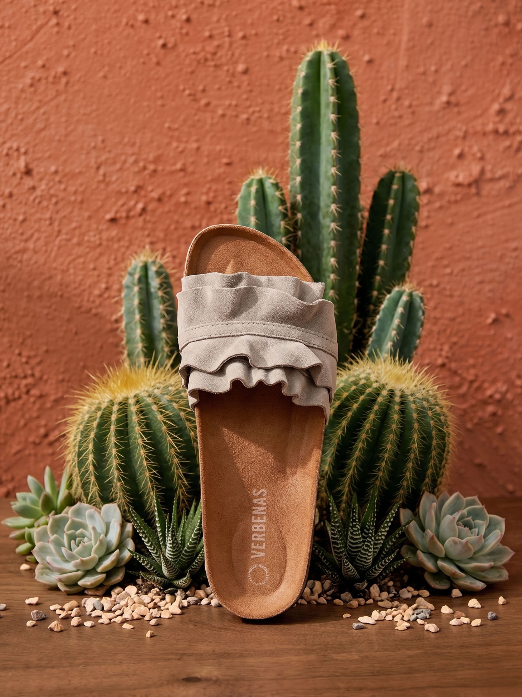 Coastal Breeze Ruffle Slider Sandals / Stone
