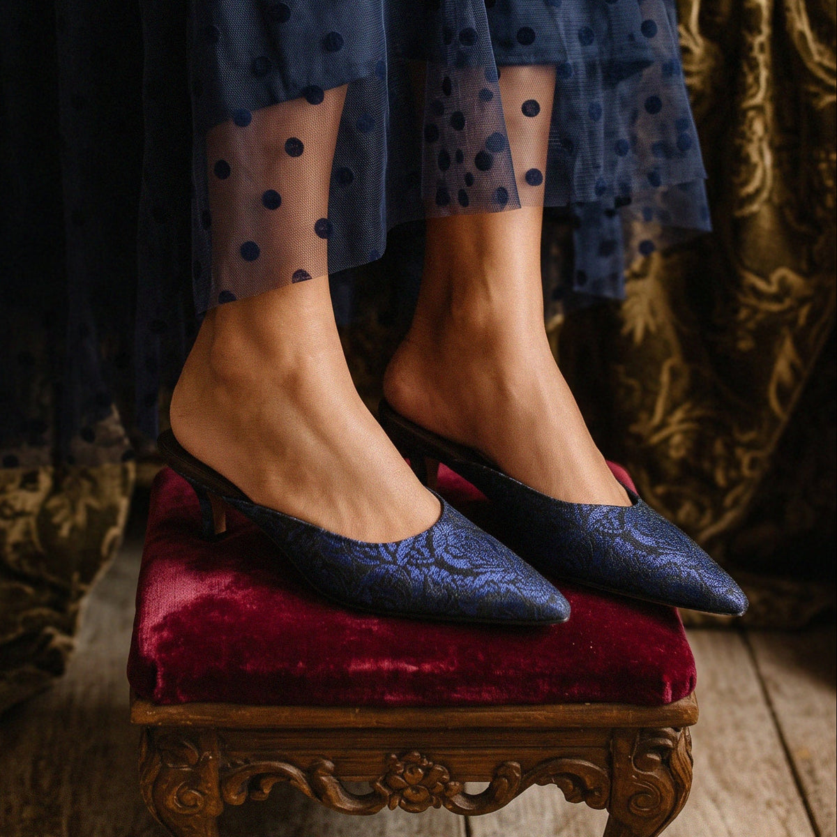 Sapphire Kitten Mules