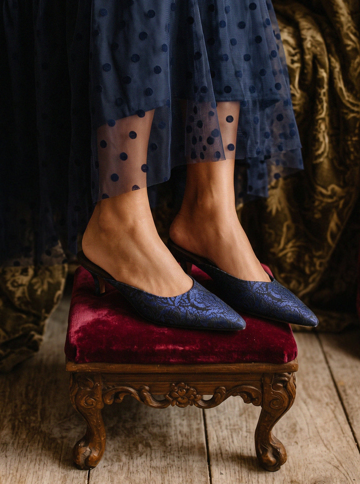 Sapphire Kitten Mules