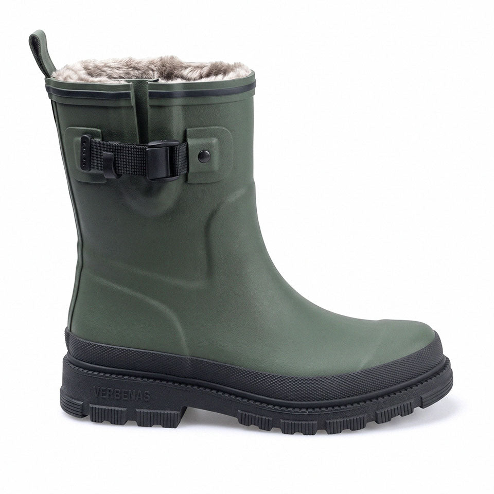 Khaki Fur Lined Short Welly Boots