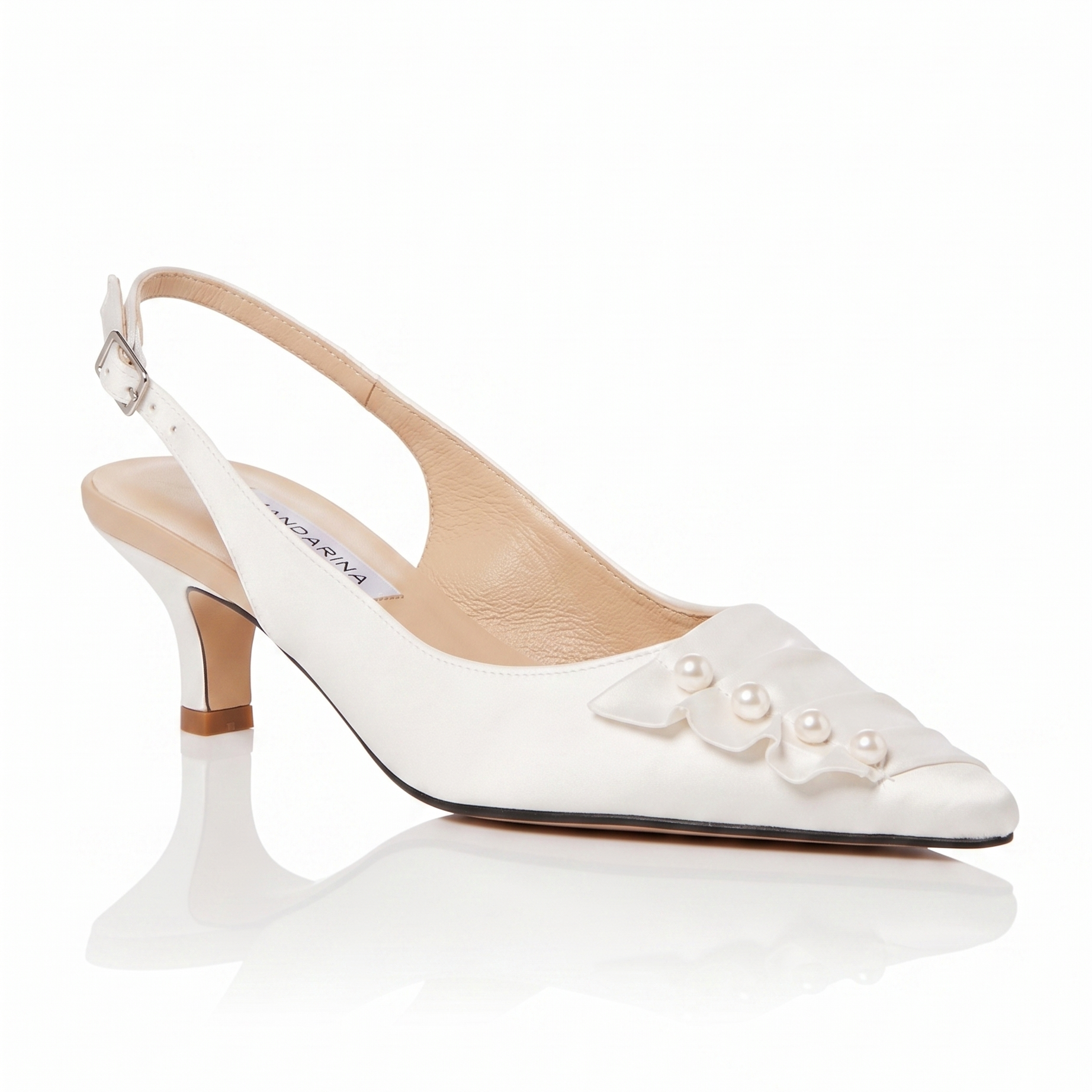 Pearl & Satin Trim Kitten Heel Wedding Shoes