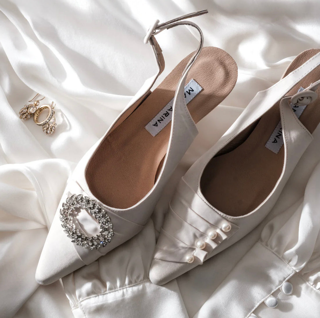 Pearl & Satin Trim Kitten Heel Wedding Shoes