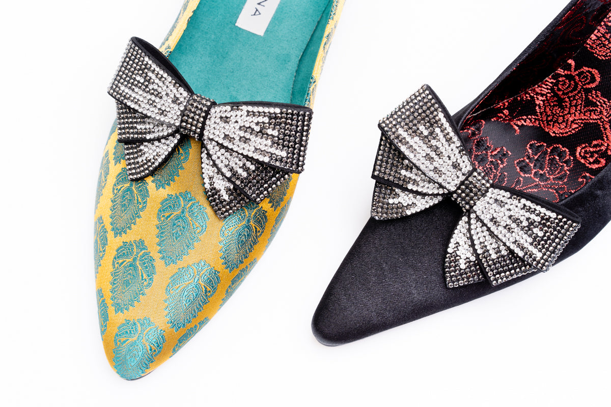 Bella Black Brocade Slingbacks