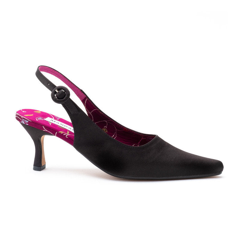 Belle Black Satin Slingbacks