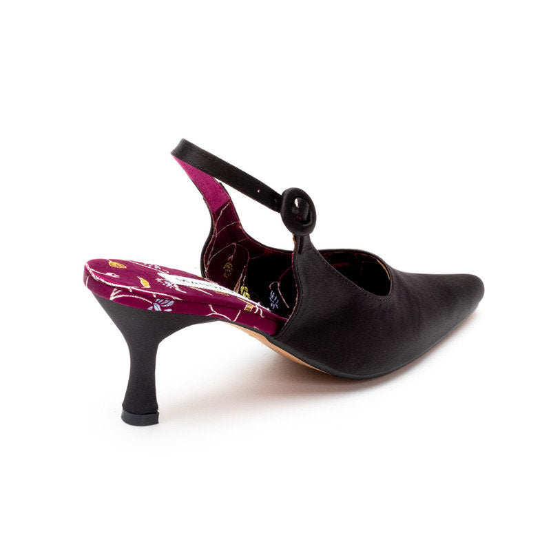 Belle Black Satin Slingbacks