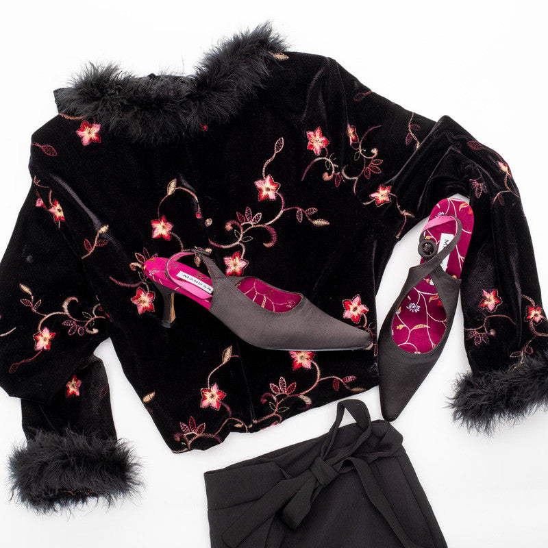 Belle Black Satin Slingbacks