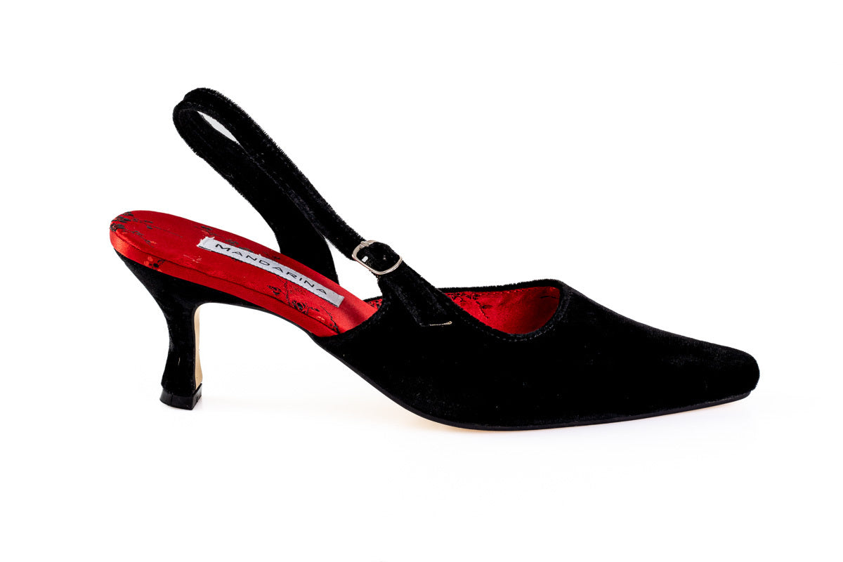 Black Velvet Slingback Shoes