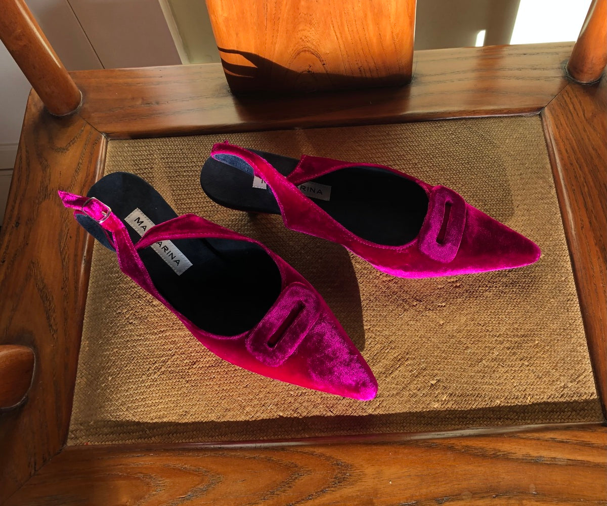 Fuchsia Velvet Kitten Heels