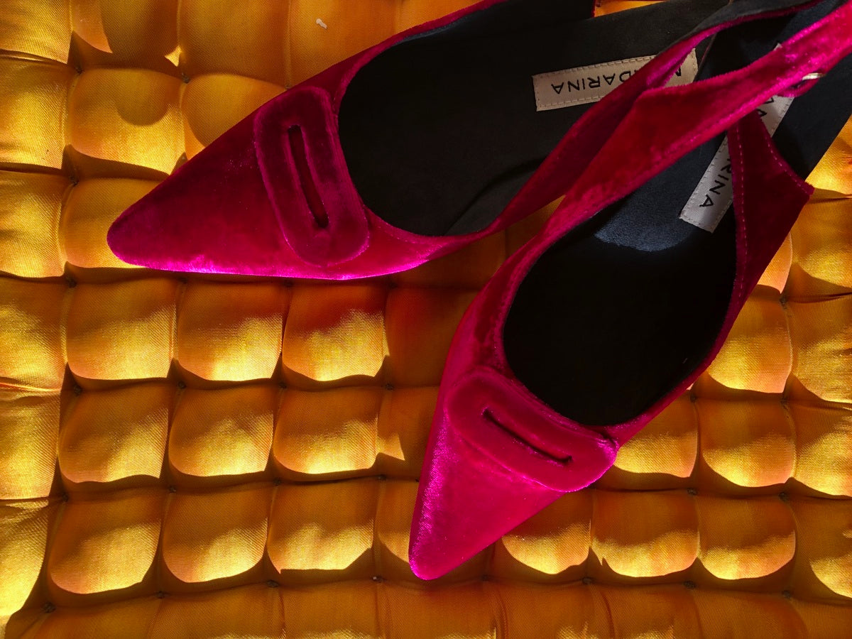 Fuchsia Velvet Kitten Heels