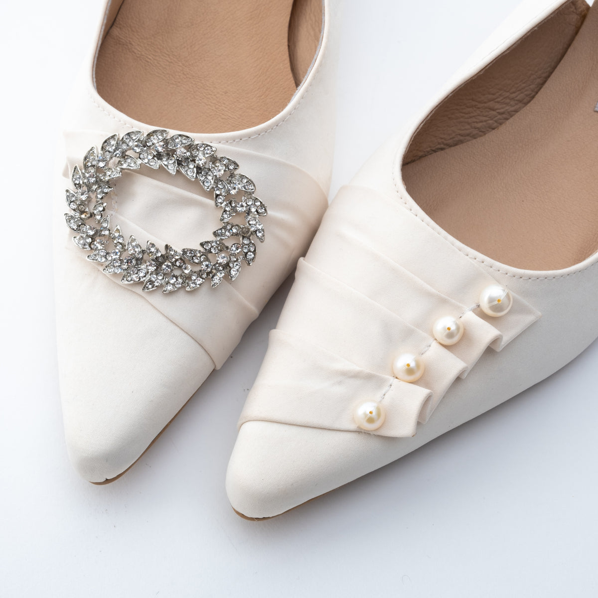 Pearl & Satin Trim Kitten Heel Wedding Shoes