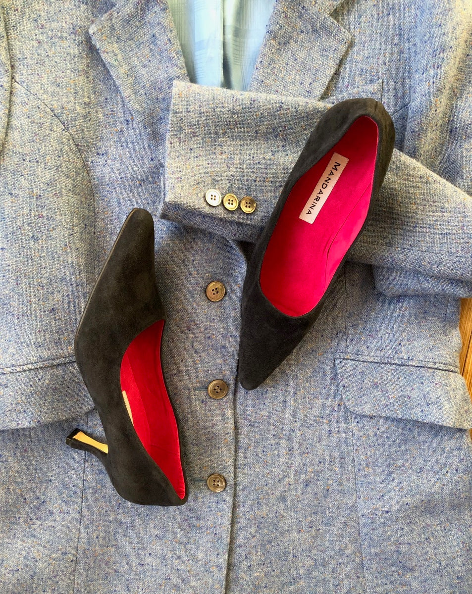 Sabine Navy suede courts