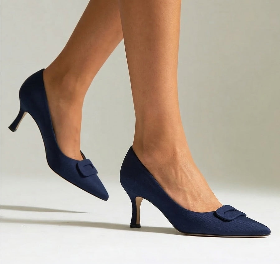 French Navy Buckle Court Shoes