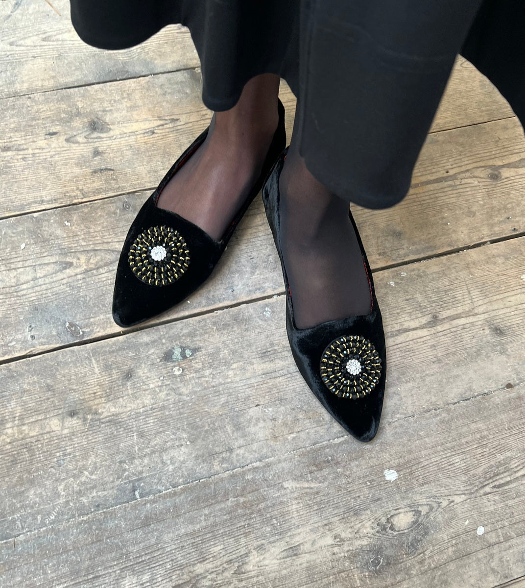 Brooksies Black Velvet Flats 