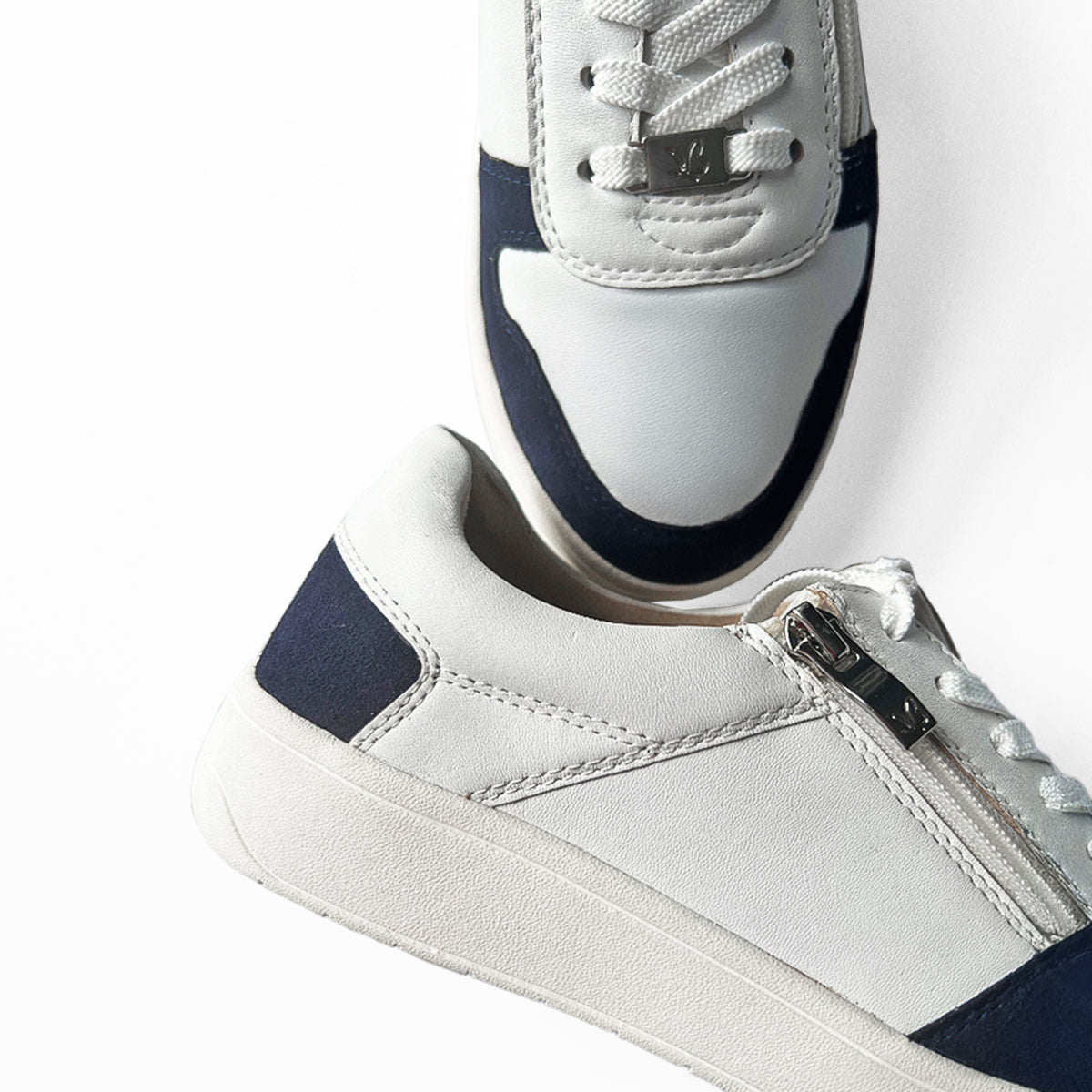 Navy & White Leather Sneakers