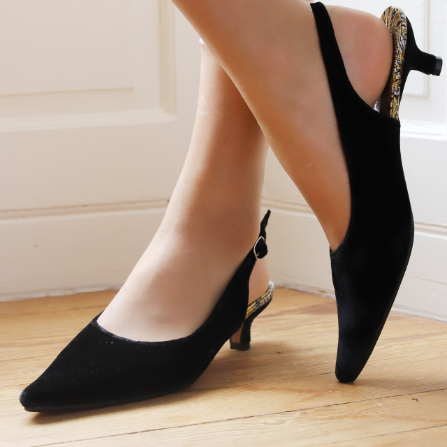 black velvet shoes with low heel