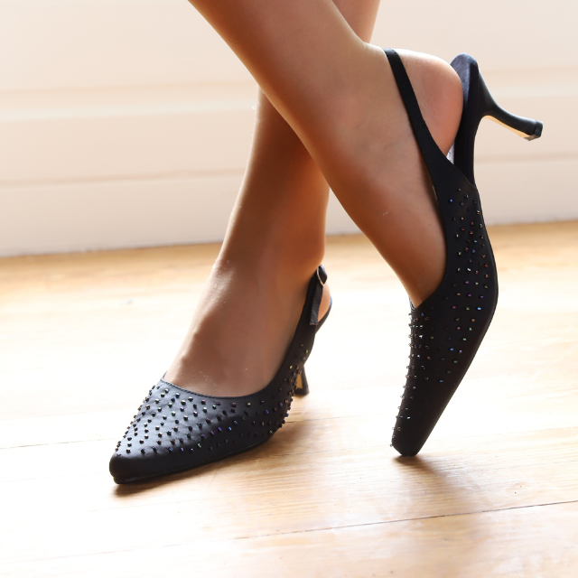 beaded slingback shoes in black