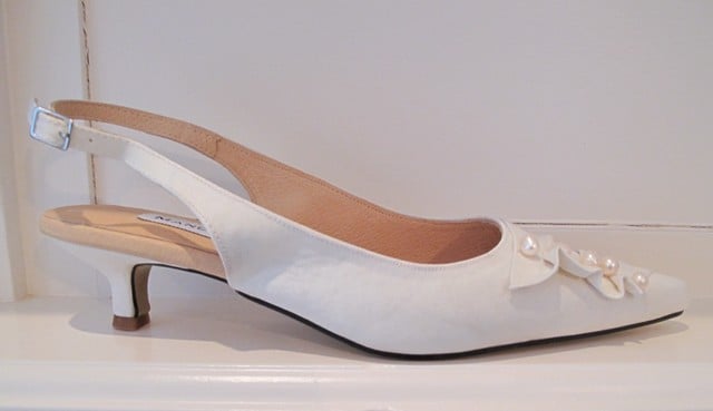 ivory satin kitten heel wedding shoes