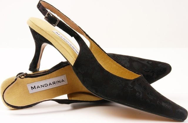 black satin brocade evening shoes Thumbnail