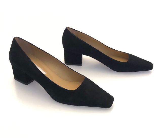 Black Suede Block Heel Pump - Comfortable Heels - Ally Shoes