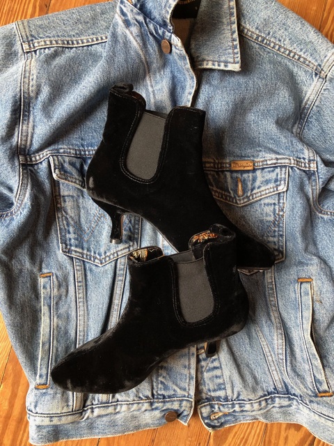 Black velvet boots