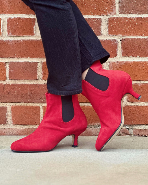 red suede kitten heel ankle boots
