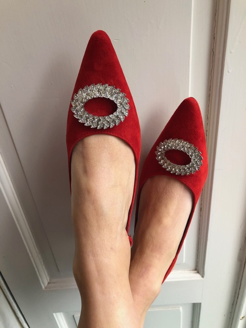 Red Suede Kitten Heel Slingbacks Mandarina