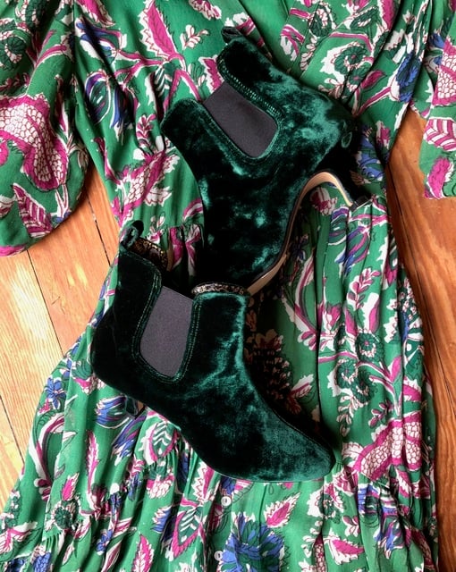 green velvet kitten heel chelsea boots Thumbnail