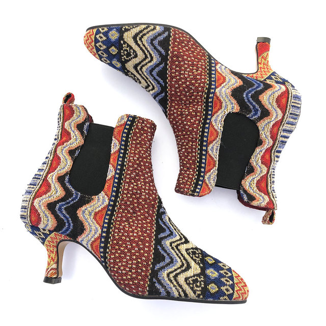 Aztec pattern kitten heel boots Thumbnail