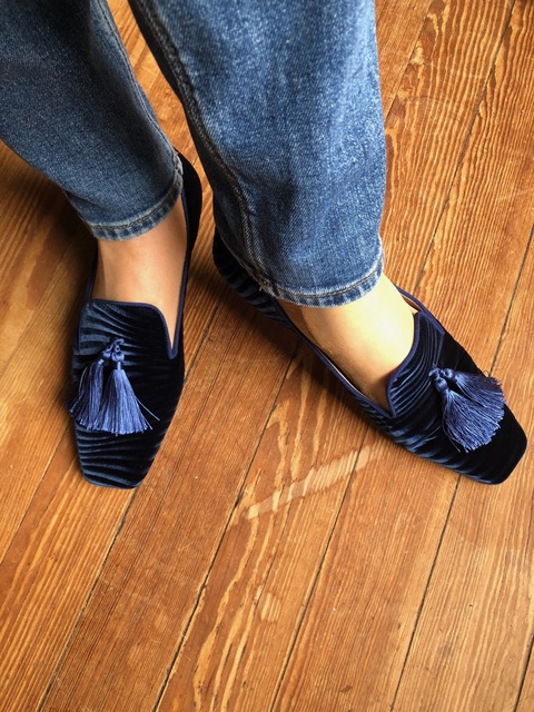 Italian blue velvet loafers