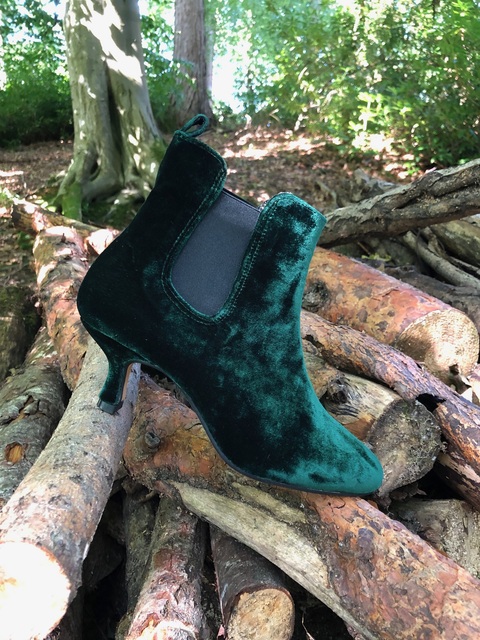 green velvet chelsea boots with kitten heel Thumbnail