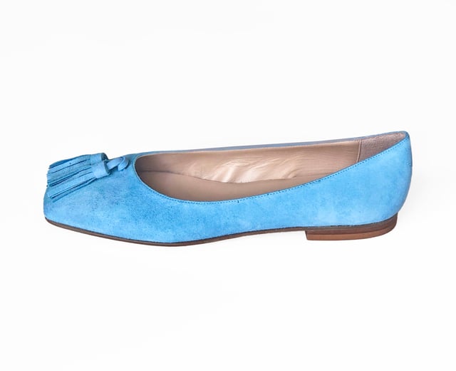 Blue suede ballet pumps discount