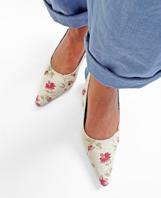 Floral Kitten Heels Mandarina Shoes