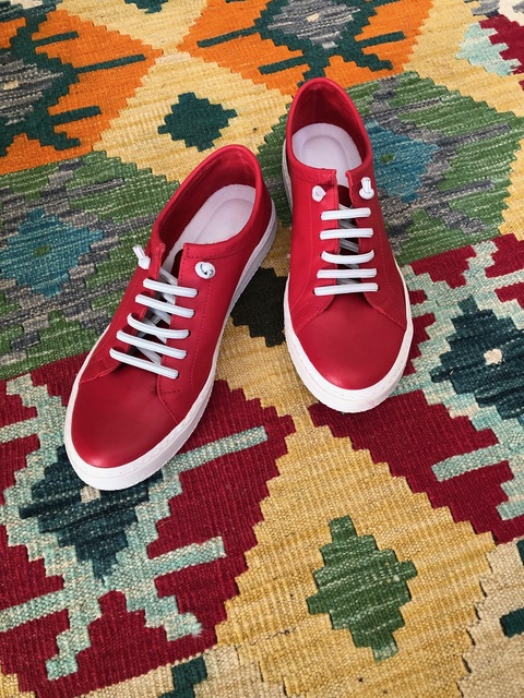 magenta red leather sneakers
