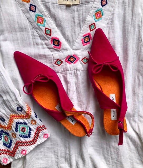 Hot Pink Suede Kitten Heel Sling Back Shoes