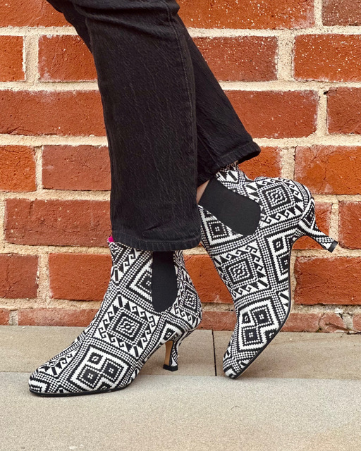 patterned kitten heel ankle boots