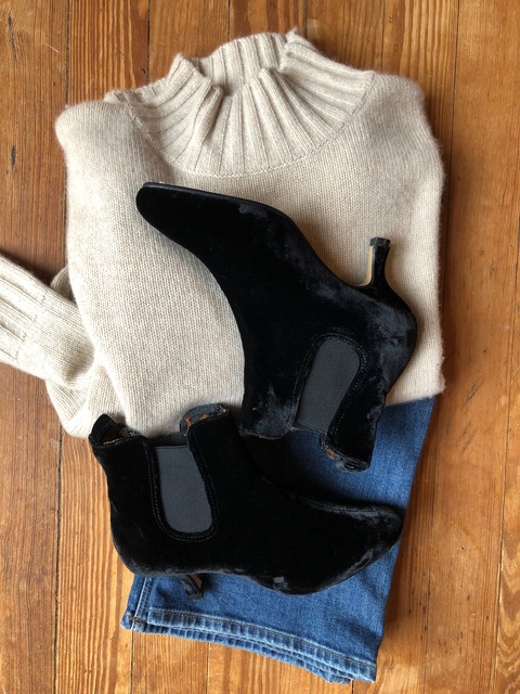 black velvet kitten heel boots