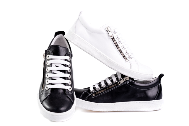black and white leather sneakers