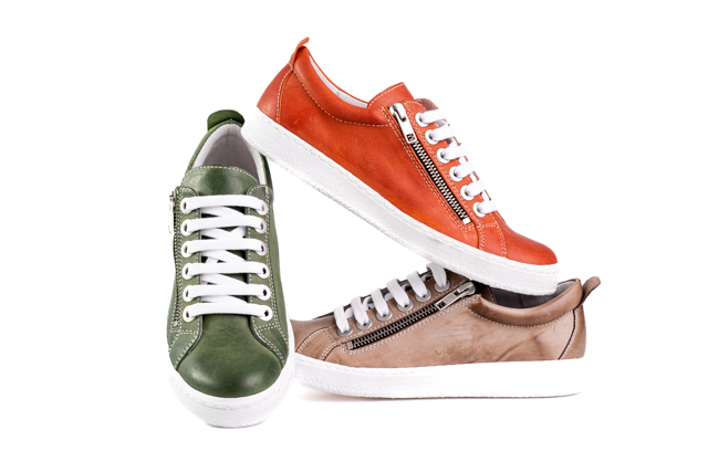red green taupe leather plimsolls