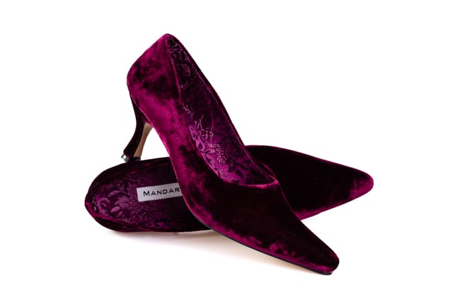 velvet court shoes in berry colour Thumbnail