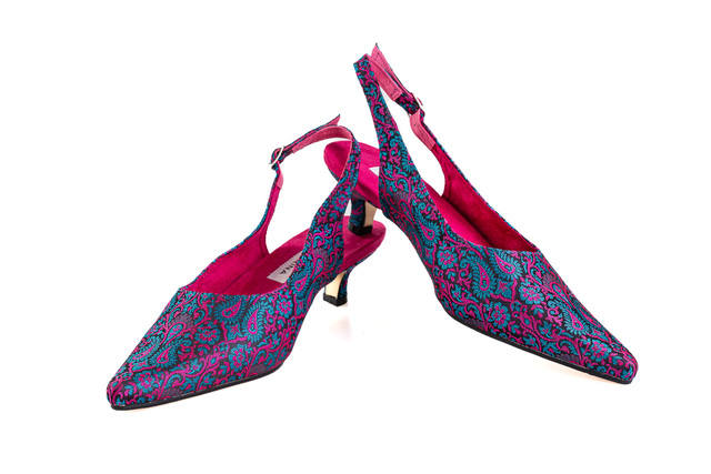 pink and blue paisley pattern shoes