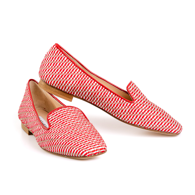 red and white raffia loafers Thumbnail